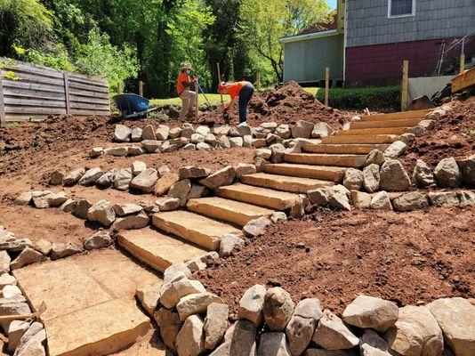 stone steps and boulder terraces