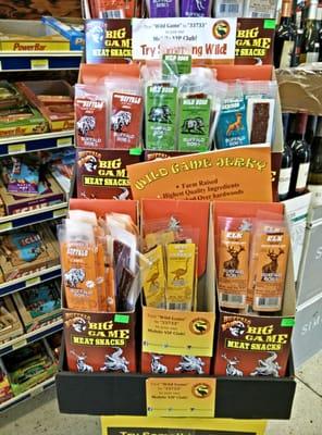 All kinds of jerky.  Get the Elk Jerky.  Tastes like a smoother form of beef.