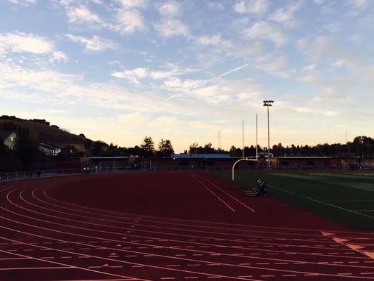 The football field, track, and the lower campus