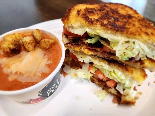 Roasted Tomato Parmesan Soup and Grilled BLT Sandwich