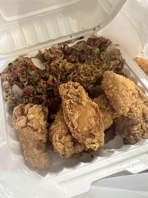 Pork fried rice and chicken wings