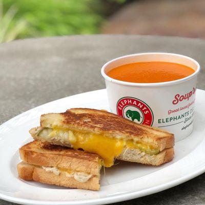 Tuna melt with tomato orange soup