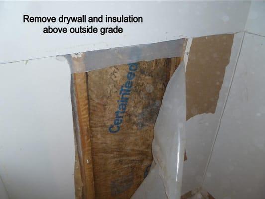 The wall cavity trapped moisture which caused mold. Drywall and insulation has to be removed.