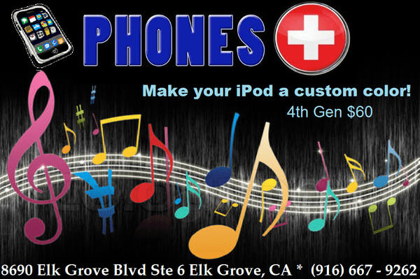 Phones Plus can make your iPod or iPhone a custom color. Such as green, blue, red, pink, etc...