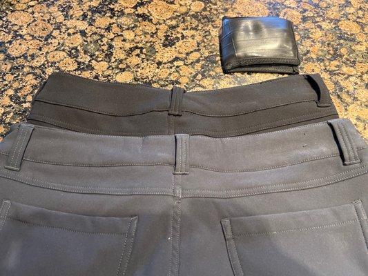 Tsolmon took in the waistband of my Costco fleeced pants (black).  They were both Mediums.