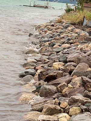 rip rap seawall on elk lake