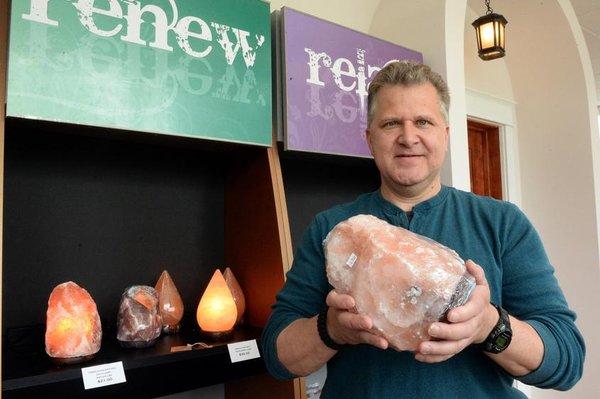 Owner, Robert shows some of his Himalayan Salt Products for Sale