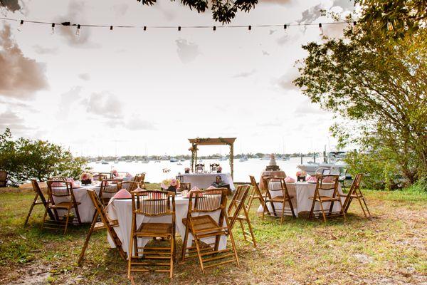 Beautiful outdoors wedding featuring Bamboo Folding Chairs