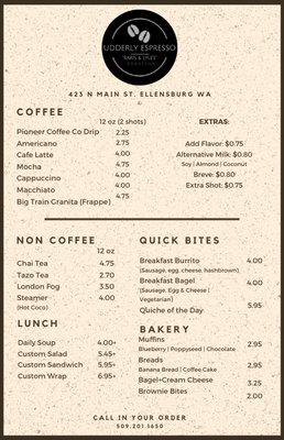 Menu subject to change.