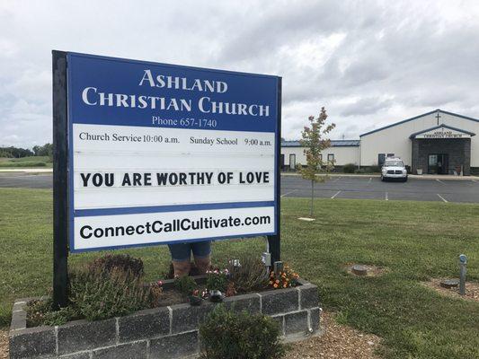 Ashland Christian Church sign and building in the background