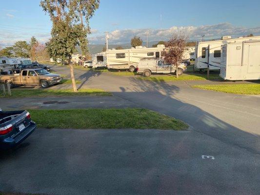 Grease mess in spots. RVs with junk all around and right next to busy freeway