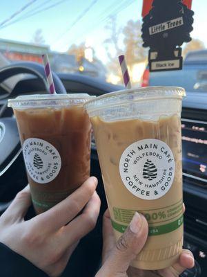 Iced coffee and iced latte (oat milk)