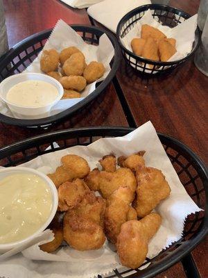 Macaroni bites, corn nuggets, cauliflower