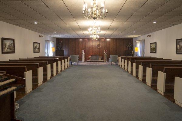 Our East Chapel can accommodate over 100 guests for services.