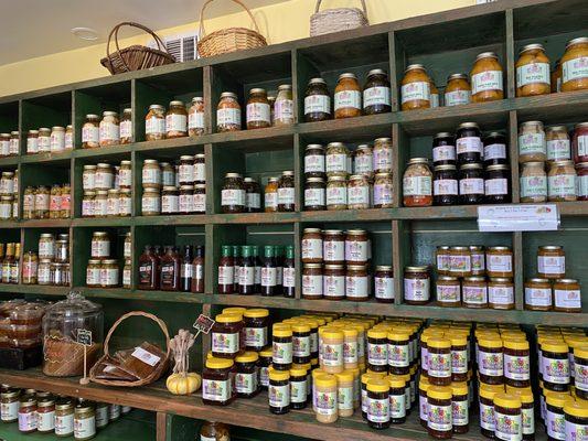 Huge array of jars ranging from honey to pickled vegetables and more