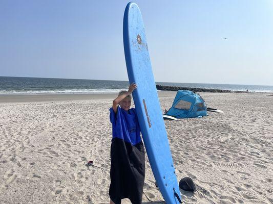 Rented a board and bought a hooded towel, too! Ready to surf!