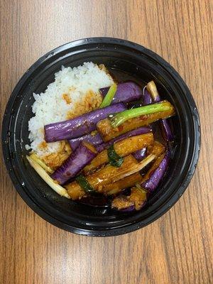 Eggplant with Garlic Sauce over Rice