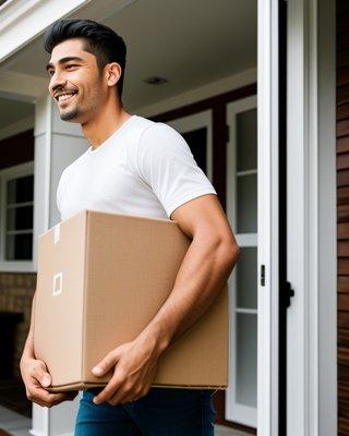 Flash crew worker helping client move boxes out of their home