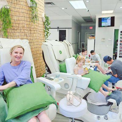 Chloe with her mom and best friend for toe and nail beautification to celebrate her 5th birthday.