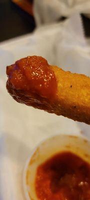 The chunky salsa for the Mozzarella Sticks is delicious and thick.