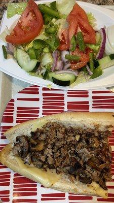 Cheese Steak, (I split with my daughter) Salad & Drink 13 bucks  Look at that Salad. Look at that cheese steak