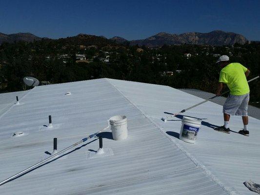 Mobile home roof caulking and coatings.