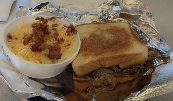 Brisket, grilled cheese, and bacon, macaroni and cheese