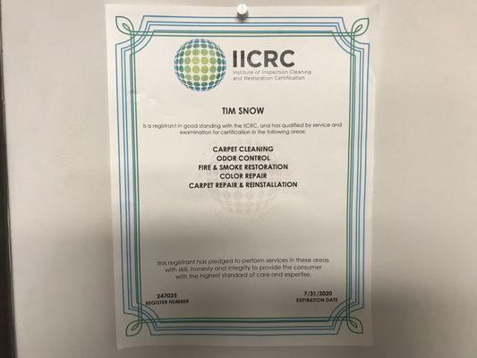 I hold 5 IICRC certifications & 3 wool rug certifications