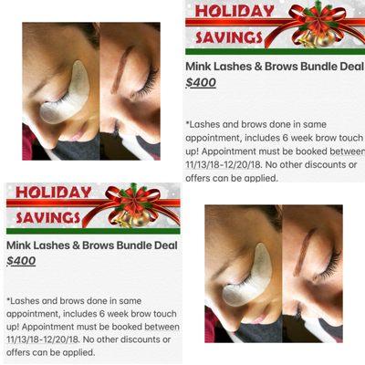 Holiday Lash and Brow Bundle. Like us on Facebook to stay updated on our specials!!