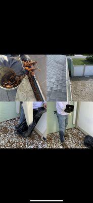 Gutter Cleaning before & after. Our Pressure Washing Department assures the proper flow throughout your gutter