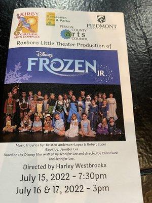 This is the play I was in Harley was the best director I am standing right between Olaf and Elsa