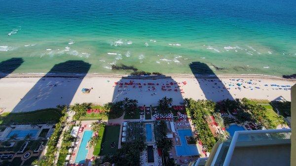 Looking down at the pool area