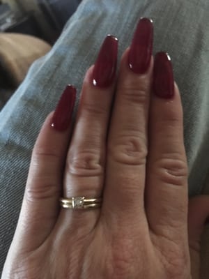 Coffin nails done by Jen at K&H nails she did a great job all on point very happy been going there 15 years