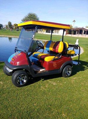 Custom golf car with lithium battery conversion.