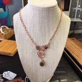 This item was a custom piece with earrings and bracelet (copper & MexicanJasper Stones)