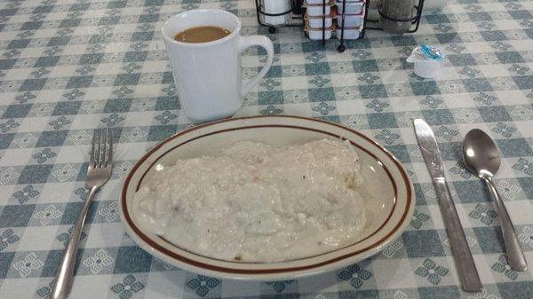 Biscuits and gravy breakfast.