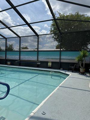 Pool screens with a beach scene!