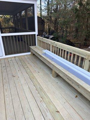 Bench on deck/screen porch combo