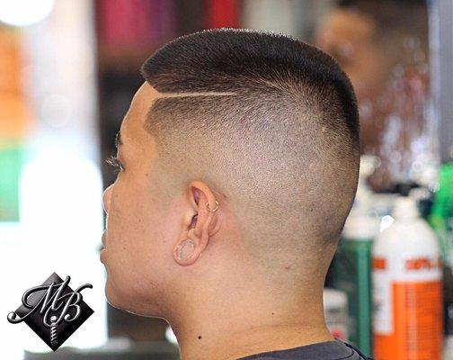 Bald fade with part