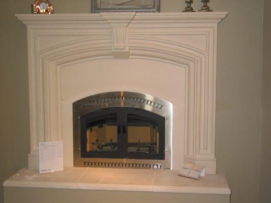 Fireplace Xtrordinair Model 36 Elite in Brushed Nickel with Black Double doors. Heats up to 2,500 sq. ft.