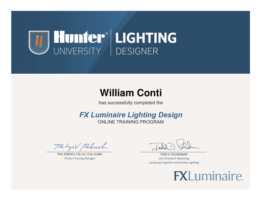 We are Certified in FX Luminaire Lighting Design ask about what cool color features we can install