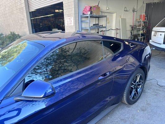 New Tint for a customers Mustang. 20% ceramic tint on the rear and side rears, 35% on driver and passenger