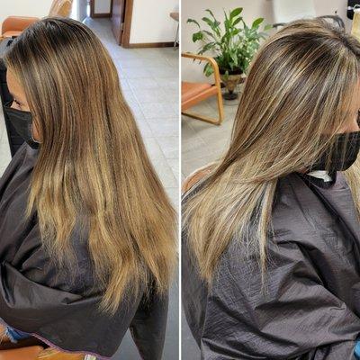 Before and after ombre/folyage and haircut.