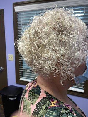 Perm with stacked bob haircut