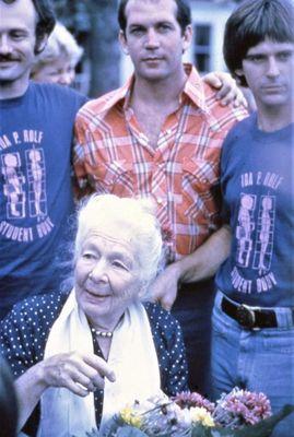 More faces of Dr. Rolf. Joe Heller, Robert Toporek, Ron Thompson celebrating with Dr. Rolf. 

 (around 1970-71),