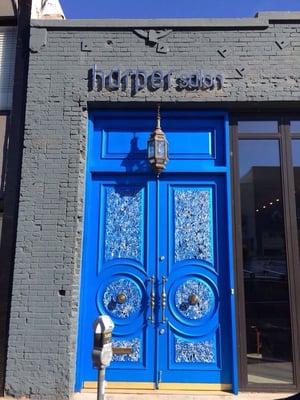 Look for the vibrant blue door!