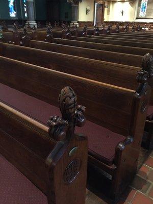 The pews are carved beautifully