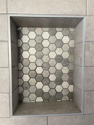 Tile for shelf in shower