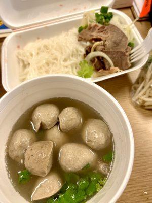 Combination Pho with added meatballs