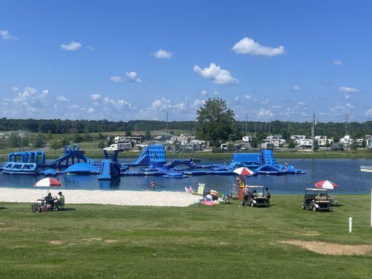 Swimming area. Obstacle course. Beach area.